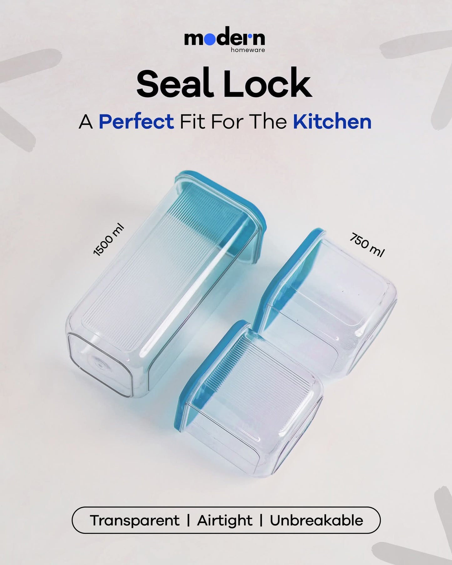 Modern Homeware Seal Lock Airtight Storage Jars – 3 Pcs Set (750ml, 1100ml, 1500ml)