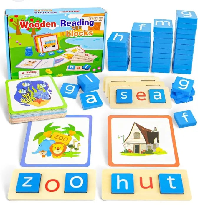 Wooden Short Vowel Reading Letters Spelling Blocks Game