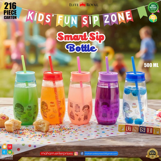Elite Royal Smart Sip Bottle 500ml | BPA-Free Kids Water Bottle with Straw